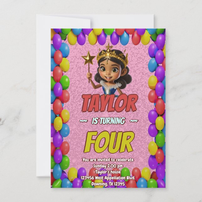 Convite Princesa Fairytale Royal Bonito Birthday Invite (Frente)
