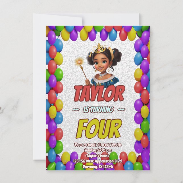 Convite Princesa Fairytale Royal Bonito Birthday Invite (Frente)