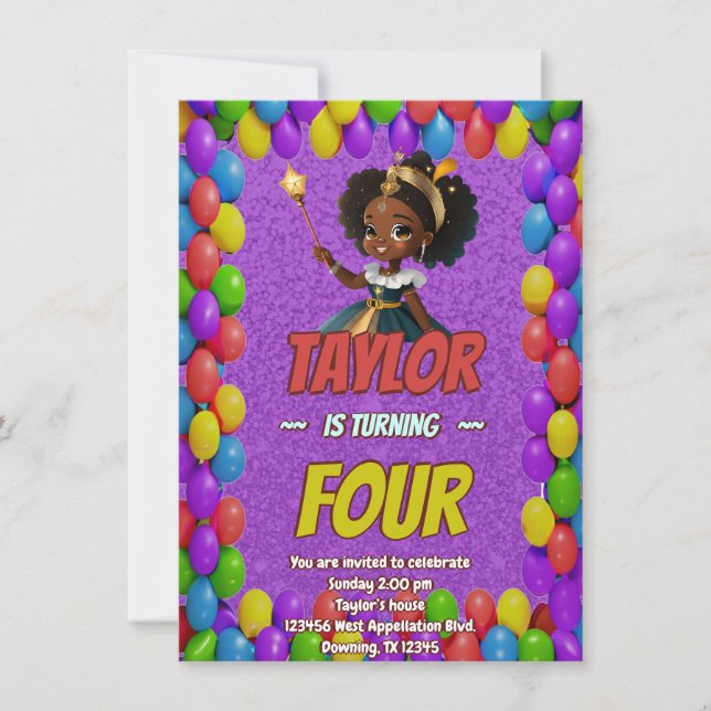 Convite Princesa Fairytale Royal Bonito Birthday Invite (Frente)