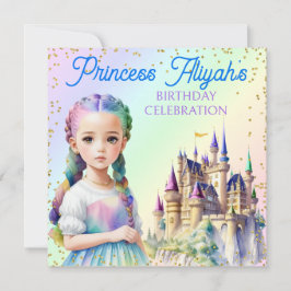 Convite Princesa Fantasia Castelo Arco-íris Pastel Mágico