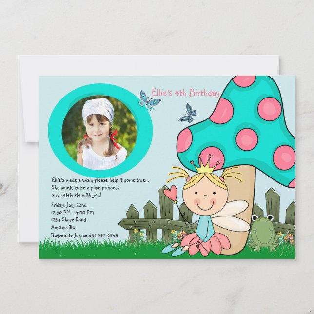 Convite Princesa feericamente de assento Foto Aniversário (Frente)