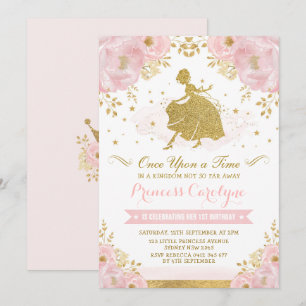 Convite Princesa Feminina Cinderella Rosa Dourada Aniversá