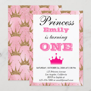 Convite Princesa Feminina Rosa e Dourado Brilho Primeiro A