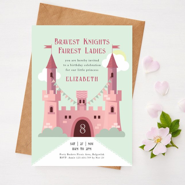 Convite Princesa Festa de aniversário, Castelo Rosa Fairyt (Criador carregado)