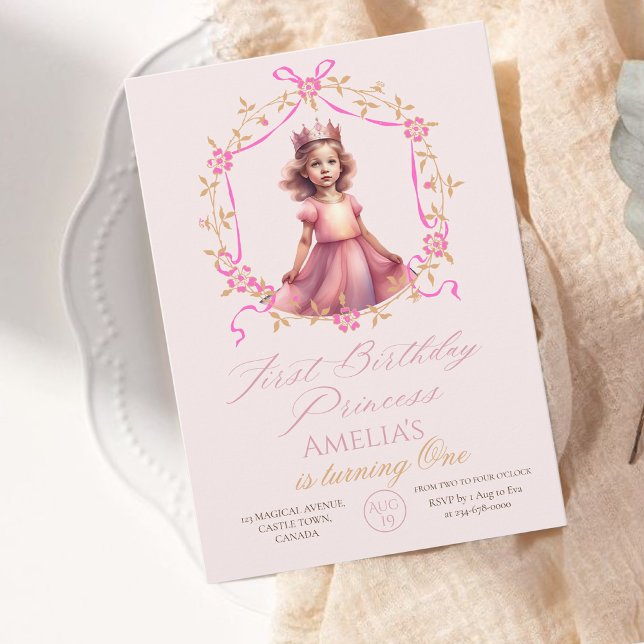 Convite Princesa Festa de primeiro aniversario Rosa (Criador carregado)