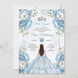Convite Princesa Floral Azul E Branca Elegante Quiñceanera