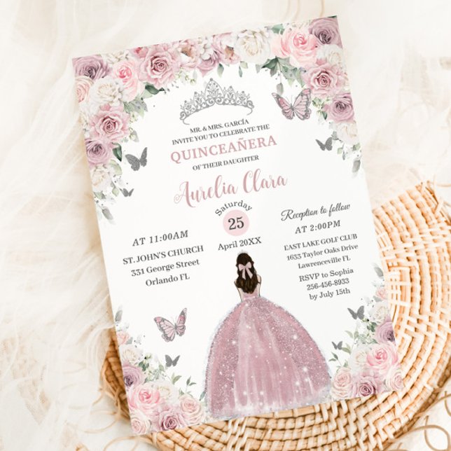 Convite Princesa Floral Branca Suave Quinceañera XV 16 (Criador carregado)