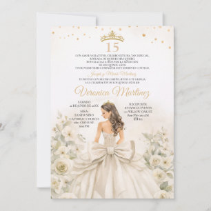 Convite Princesa Floral de Creme de Marfim Espanhol Sweet