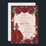 Convite Princesa Floral Dourada Burgundy 16<br><div class="desc">Elegante Burgundy Floral Princess Sweet 16 Convite</div>