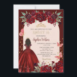 Convite Princesa Floral Dourada Burgundy 16<br><div class="desc">Elegante Burgundy Floral Princess Sweet 16 Convite</div>