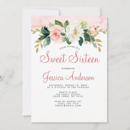 Convite Princesa Floral Dourada Rosa Doce Sessenta Anivers