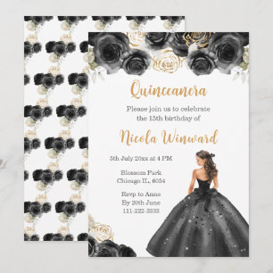 Convite Princesa Floral em Black Dress Quinceanera