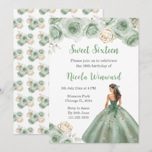 Convite Princesa Floral em Sage Green Dress Doce Dezesseis