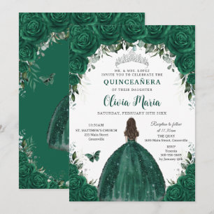 Convite Princesa Floral Esmeralda Prata Quinceañer
