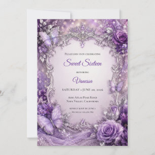 Convite Princesa Floral Prata Roxo Doce 16