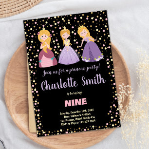 Convite Princesa Floral Preta Rosa - Incêndio Aniversário