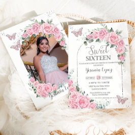 Convite Princesa Floral Rosa Butterflies Foto Sweet 16