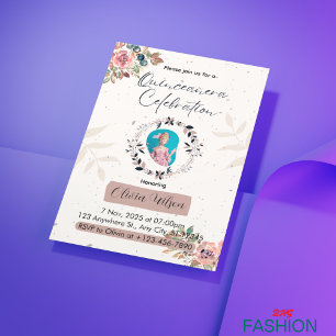 Convite Princesa Floral Rosa e Branca Quinceanera Aniversá