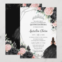 Princesa Floral Rosa Negra Silver Quinceañera
