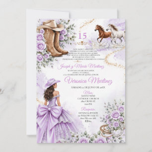 Convite Princesa Floral Roxa Mexicana Ocidental 15 Anos