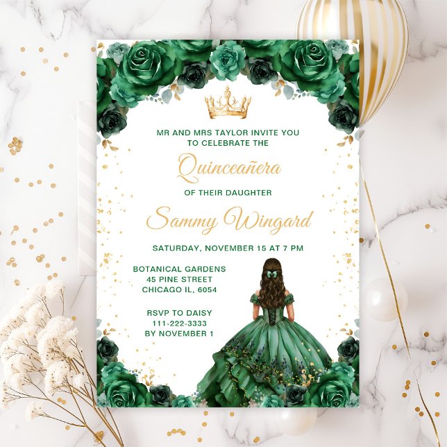 Convite Princesa Floral Verde Escuro Quinceañera (Criador carregado)
