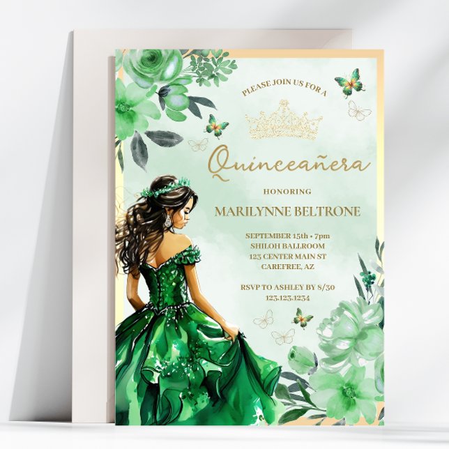 Convite Princesa Floral Verde Quinceañera (Criador carregado)