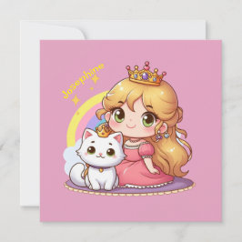 Convite Princesa fofa personalizável com Gato Branco