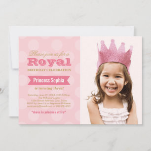 Convite Princesa Foto Meninas Aniversário Rosa Dourado Rea