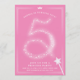 Convite Princesa Garota de Aniversário de Cinco Anos
