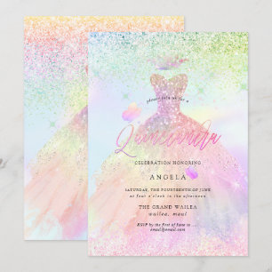 Convite Princesa Holográfica de Quinceañera+Borboletas