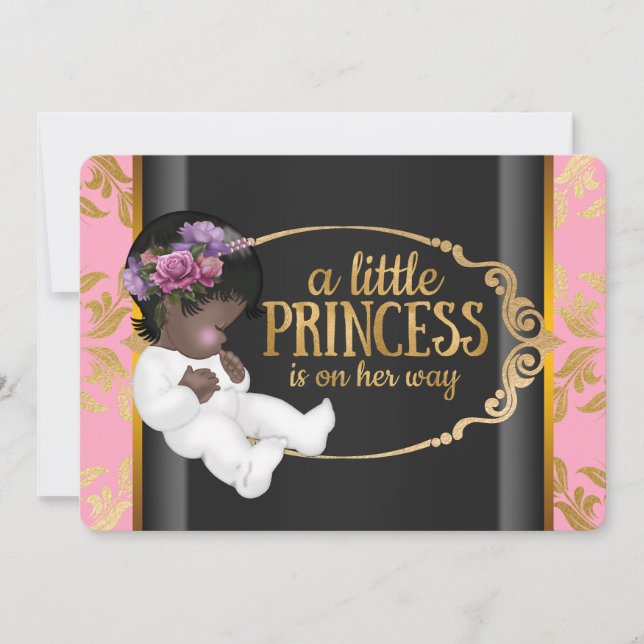 Convite Princesa indiana chá de bebê rosa e preto (Frente)