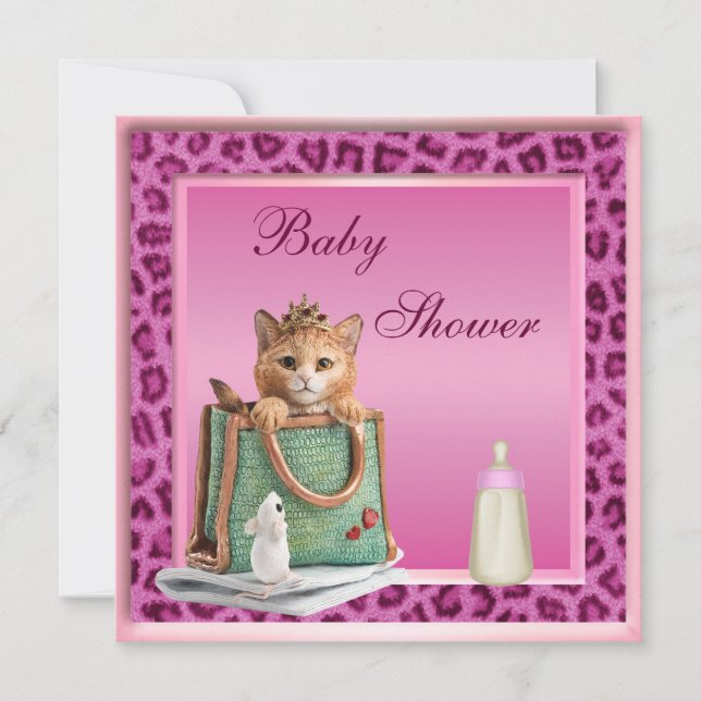 Convite Princesa Kitten Faux Leopardo Chá de fraldas (Frente)