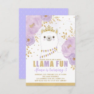 Convite Princesa Lama Aniversário/partido Dourado roxo da