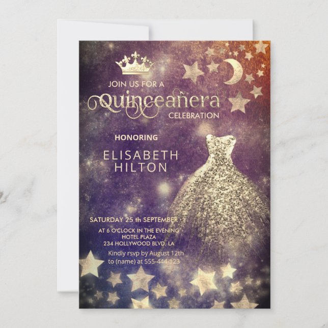 Convite princesa legal, estrelas da lua (Frente)