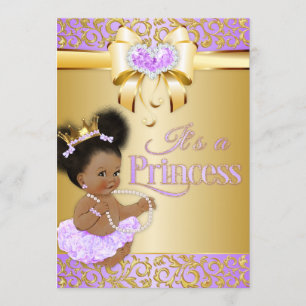 Convite Princesa Lilac & Diamante Dourado Afro-Americana