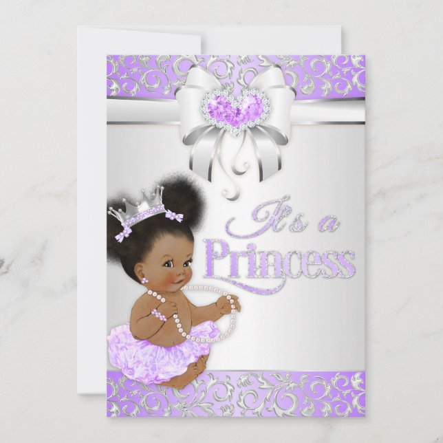 Convite Princesa Lilac e Diamante Prateado Afro-Americana (Frente)