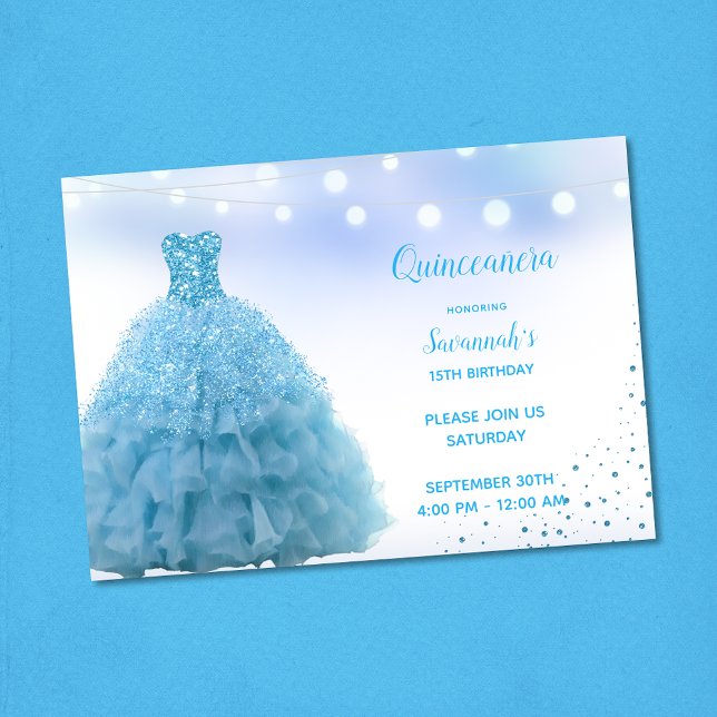 Convite Princesa Lt Blue Gown String Luz Quinceanera (Criador carregado)