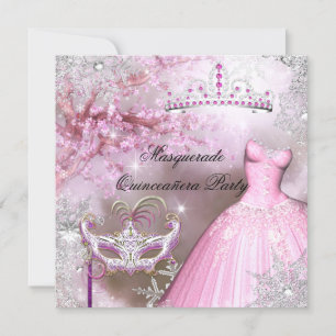 Convite Princesa Magia Quinceanera Mascarada rosa