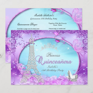 Convite Princesa Mágica Quinceanera Roxo Azul Turquesa