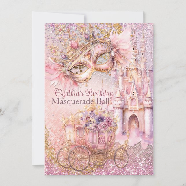 Convite Princesa Mascarada Fairytale Festa de aniversário (Frente)