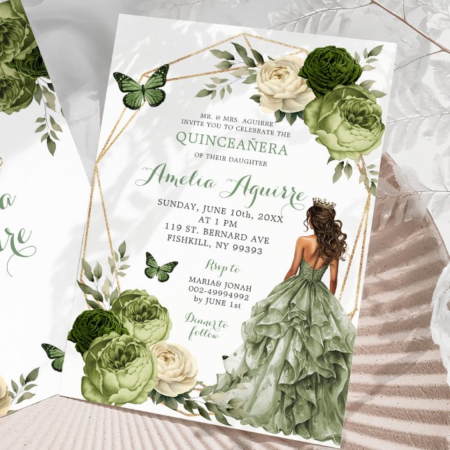 Convite Princesa Mexicana Butterfly verde Quinceañera (Criador carregado)