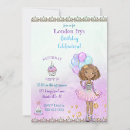 Convite Princesa Negra Americana Menina de Aniversário Lav
