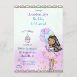 Convite Princesa Negra Americana Menina de Aniversário Lav