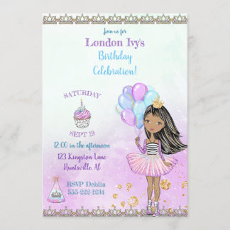 Convite Princesa Negra Americana Menina de Aniversário Lav