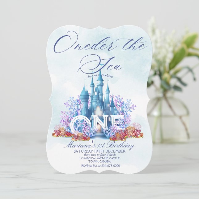 Convite Princesa Oneder O Aniversário Da Aquarela Do Mar (Em pé/Frente)