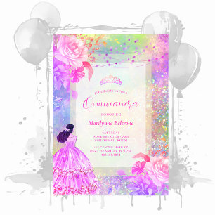 Convite Princesa Opala Brilho Arco-Íris Quinceañera