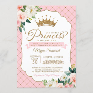 Convite Princesa Ouro Brilho Coroa & chá de fraldas flora
