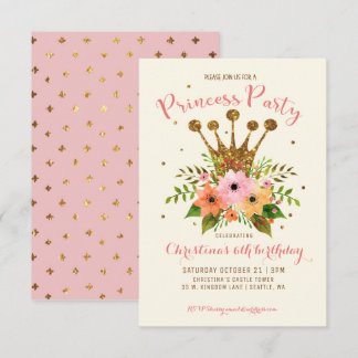 Convite Princesa Partido Glitter Floral Crown Convidado