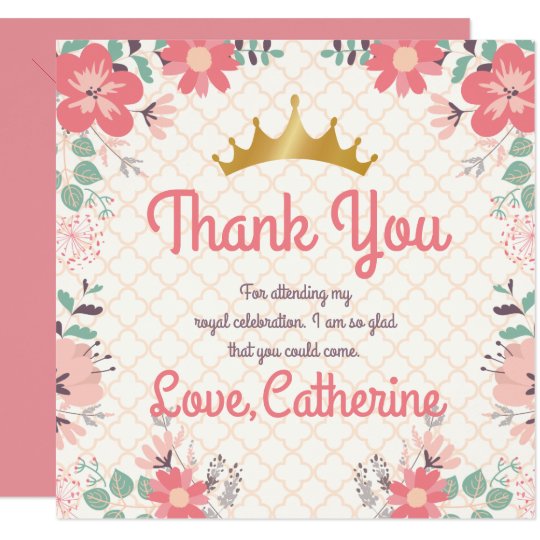 Convite Princesa Partido No Fundo Floral Obrigado Zazzle Com Br