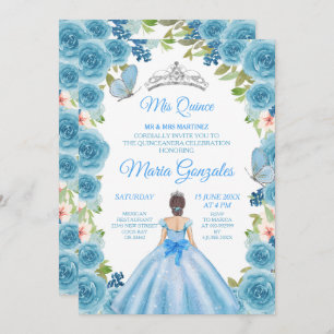 Convite Princesa Pastel Blue Rosas & Borboleta Mis Quince